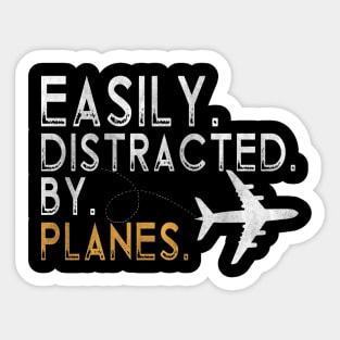 Easily Distracted By Airplanes Retro Airplane Funny Pilot Sticker